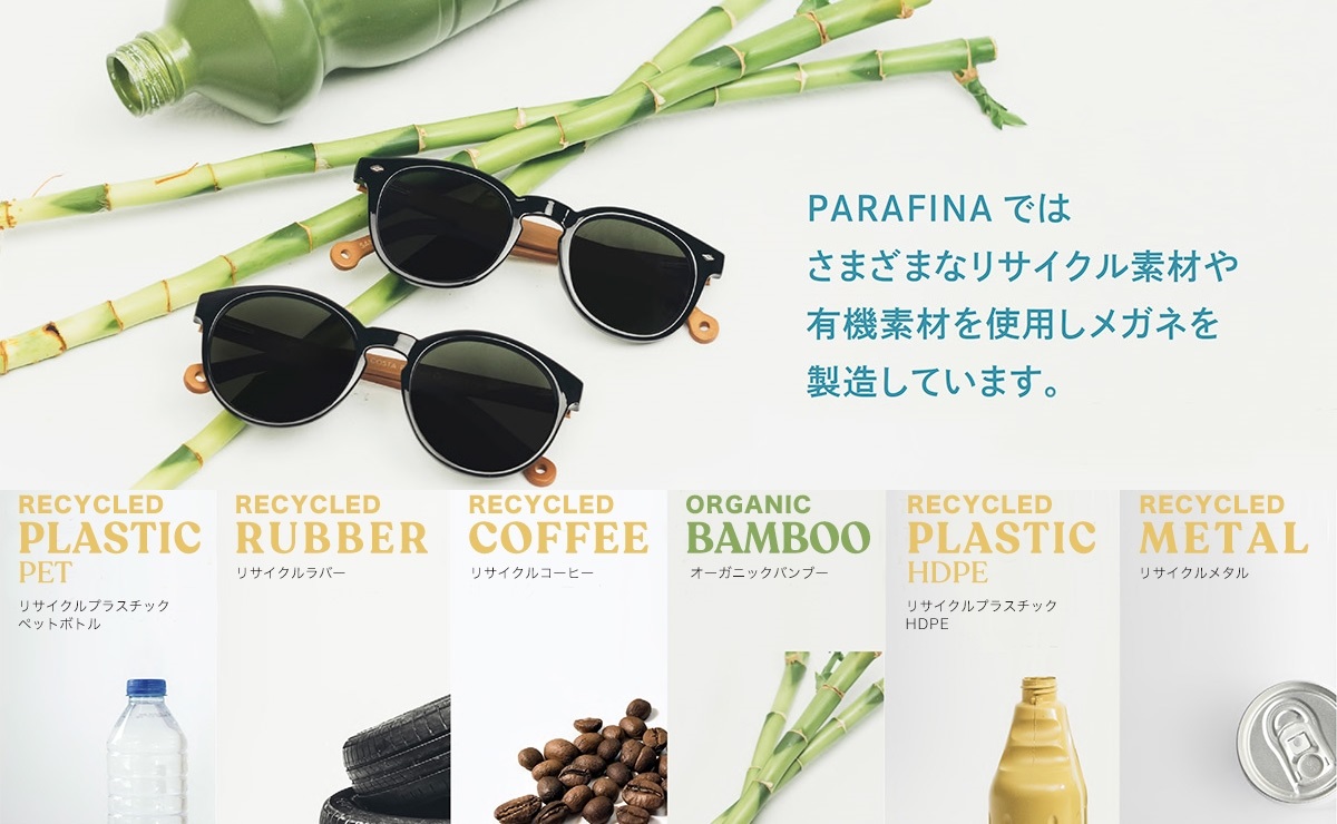 コーヒーかす・竹・廃タイヤなどをサングラスに！PARAFINA