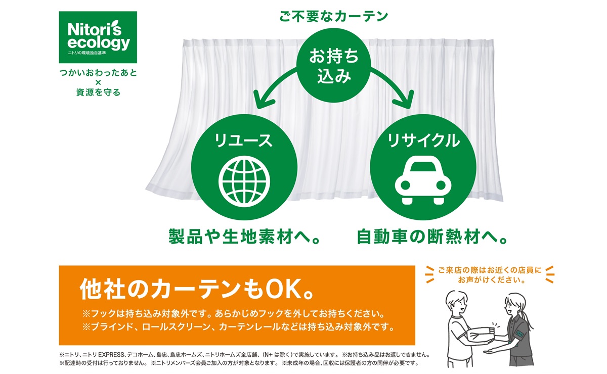 ニトリで「カーテン回収」すればポイントプレゼント～7/8から実施で 