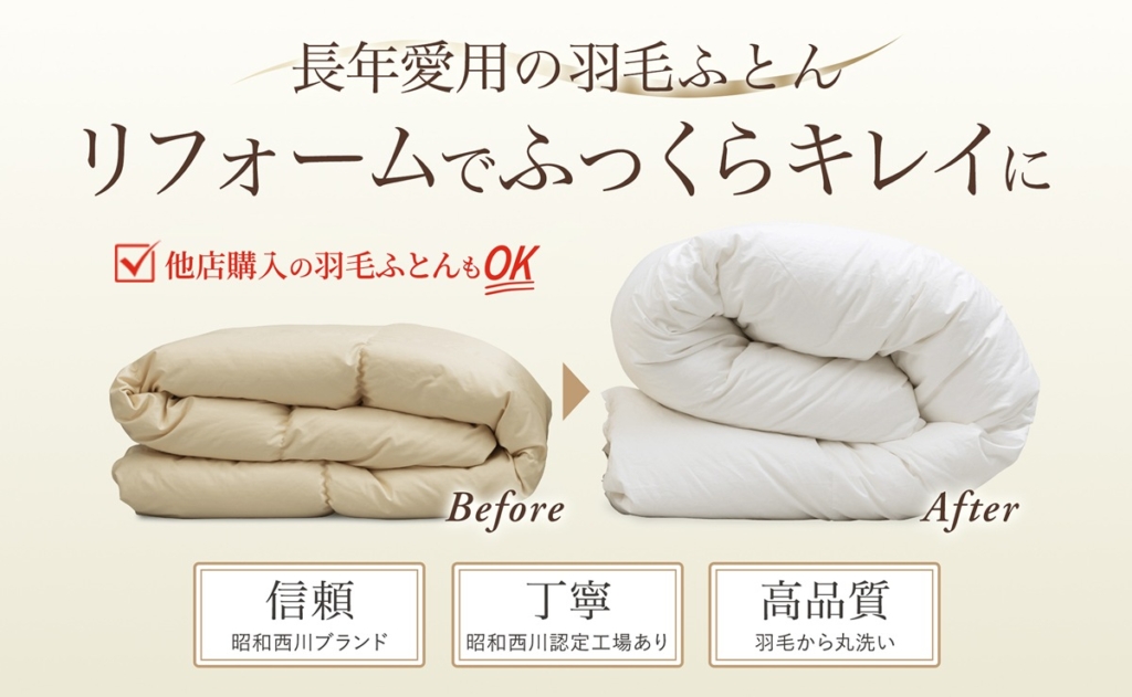 羽毛ふとんリフォーム出荷年1万枚達成 昭和西川