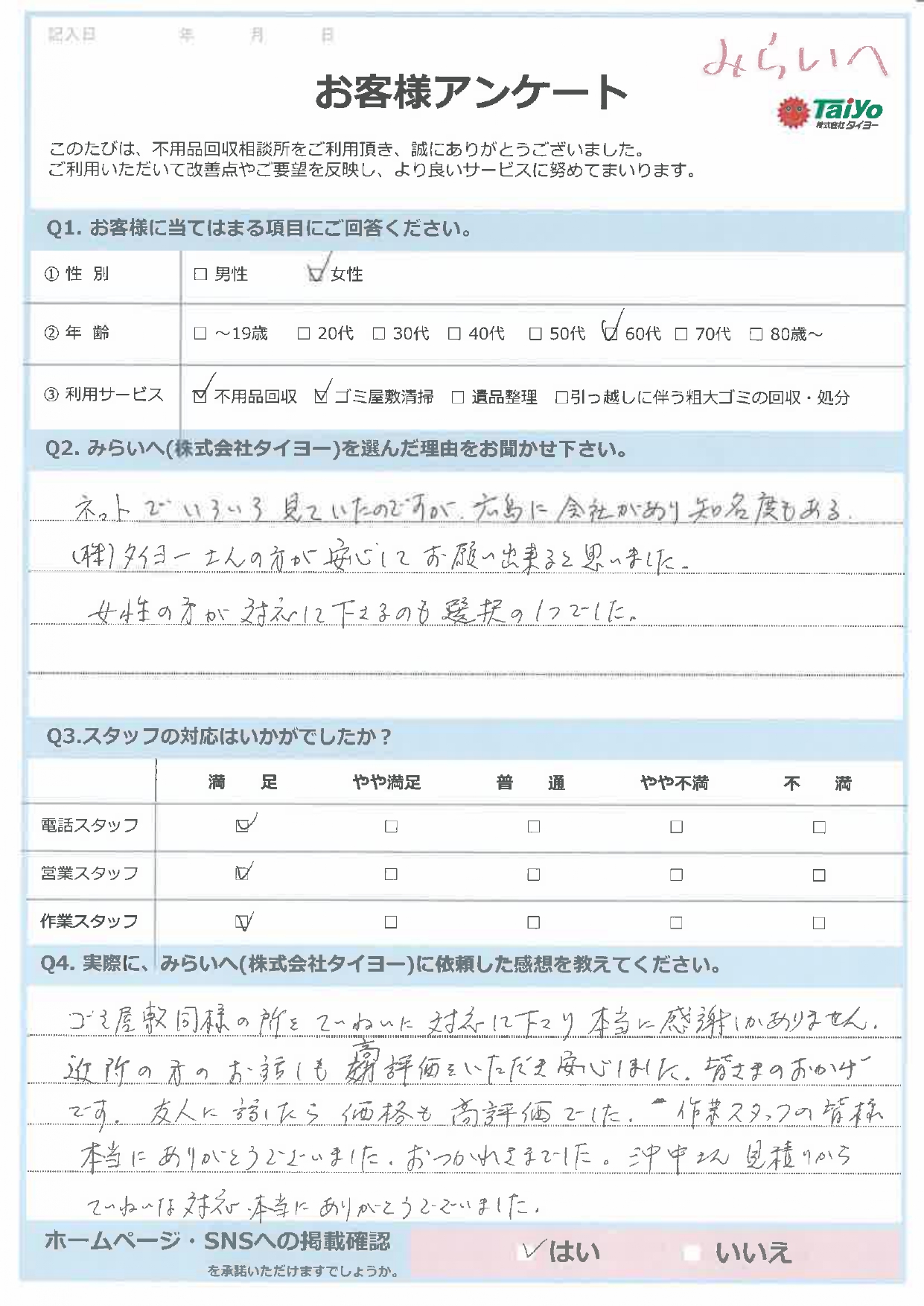 kiyoさんご依頼分、計６点 広島市南区 H様】ご自宅整理に伴う遺品整理「ごみ屋敷同様の所を